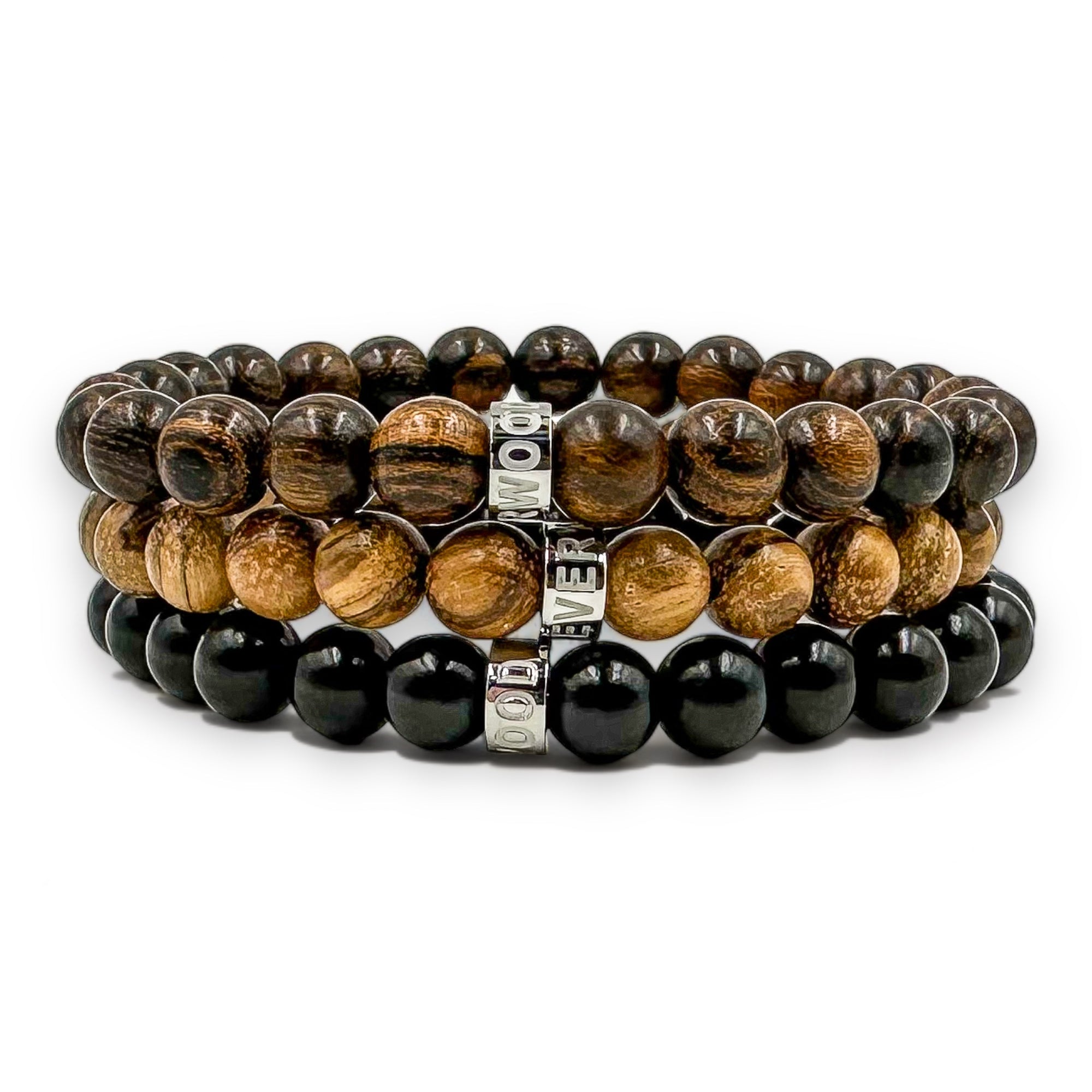 3 pack stack wood beaded mala bracelet 