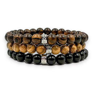 3 pack stack wood beaded mala bracelet 