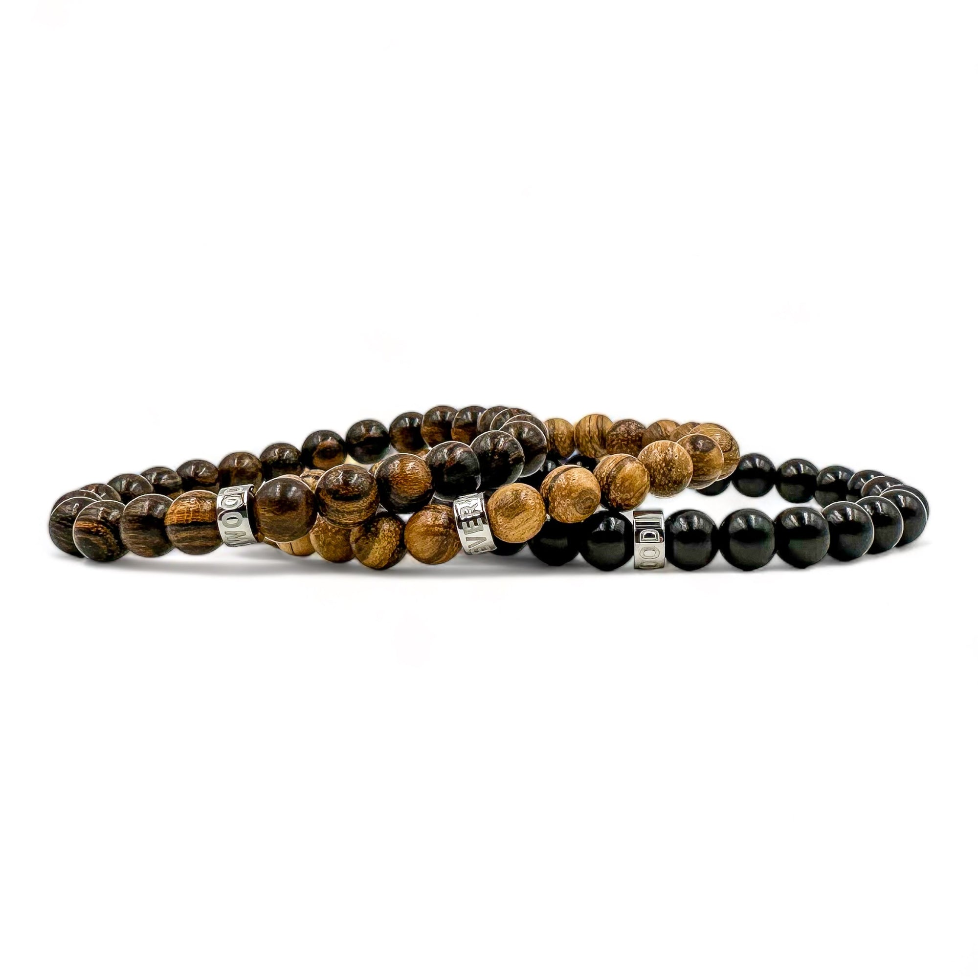 3 pack stack wood beaded mala bracelet