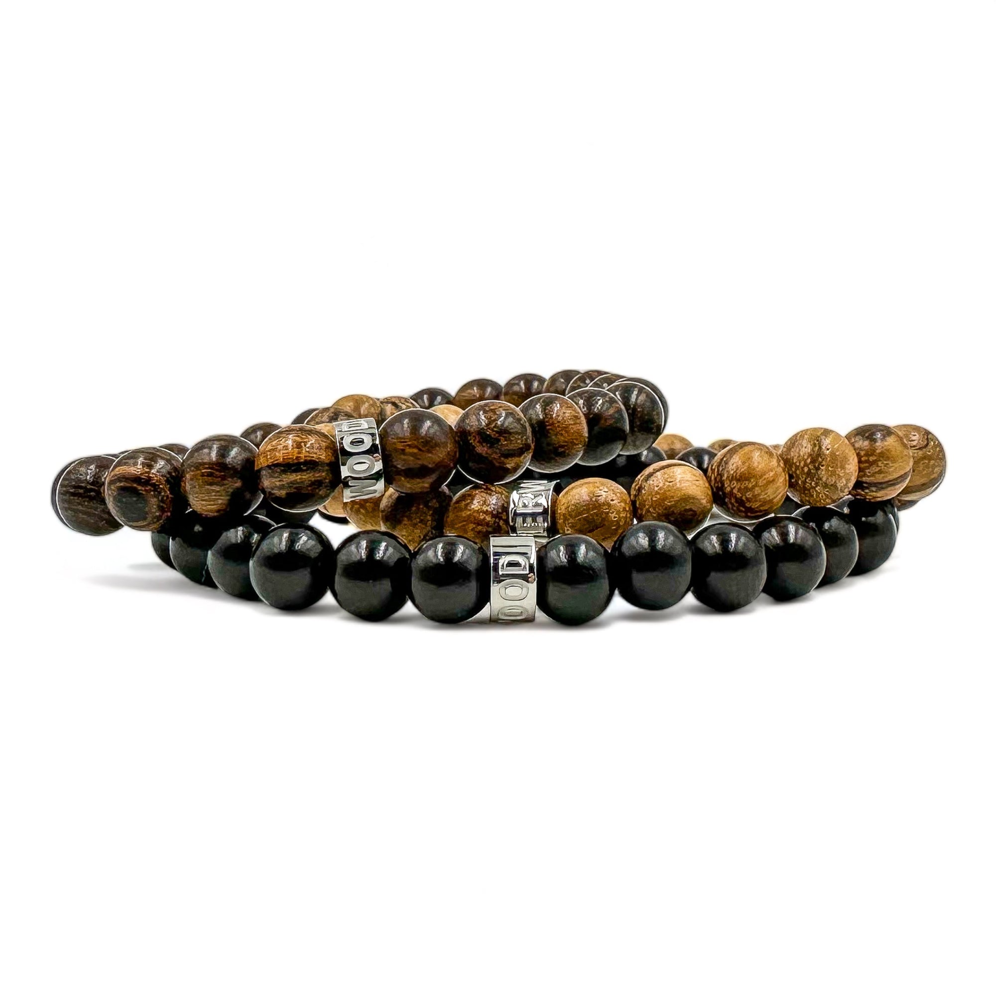 3 pack stack wood beaded mala bracelet