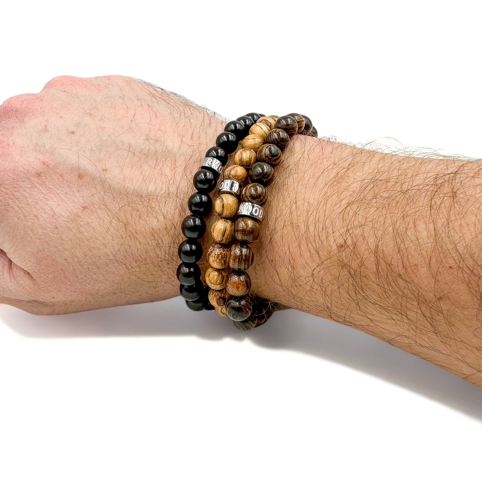 3 pack stack wood beaded mala bracelet 