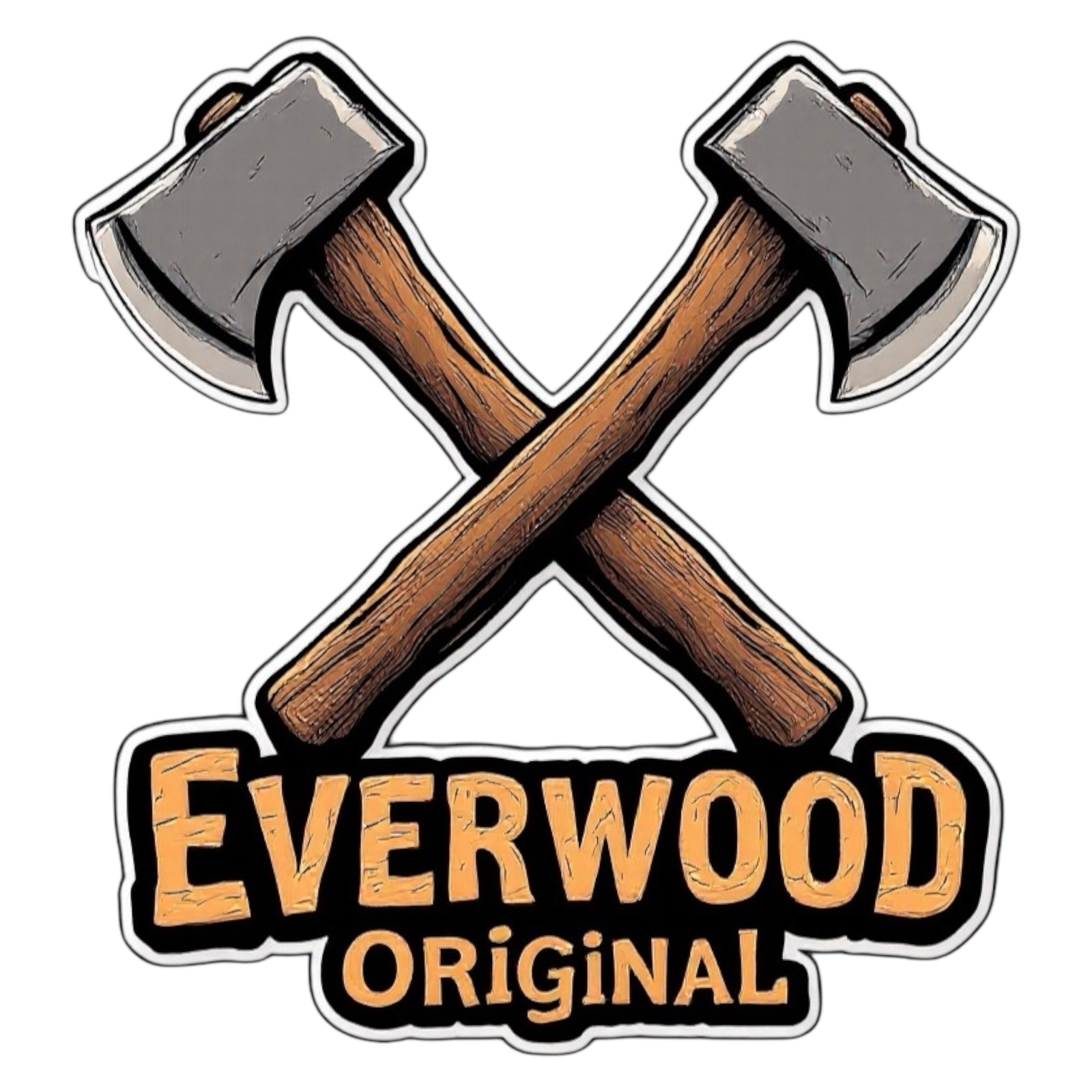 Crossed axes sticker logo with 'Everwood Original' text on a white background