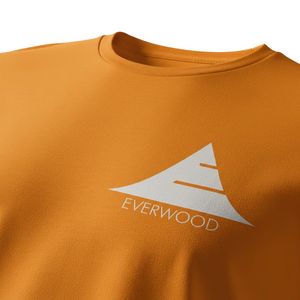 Orange shirt with a white 'Everwood' logo on a white background