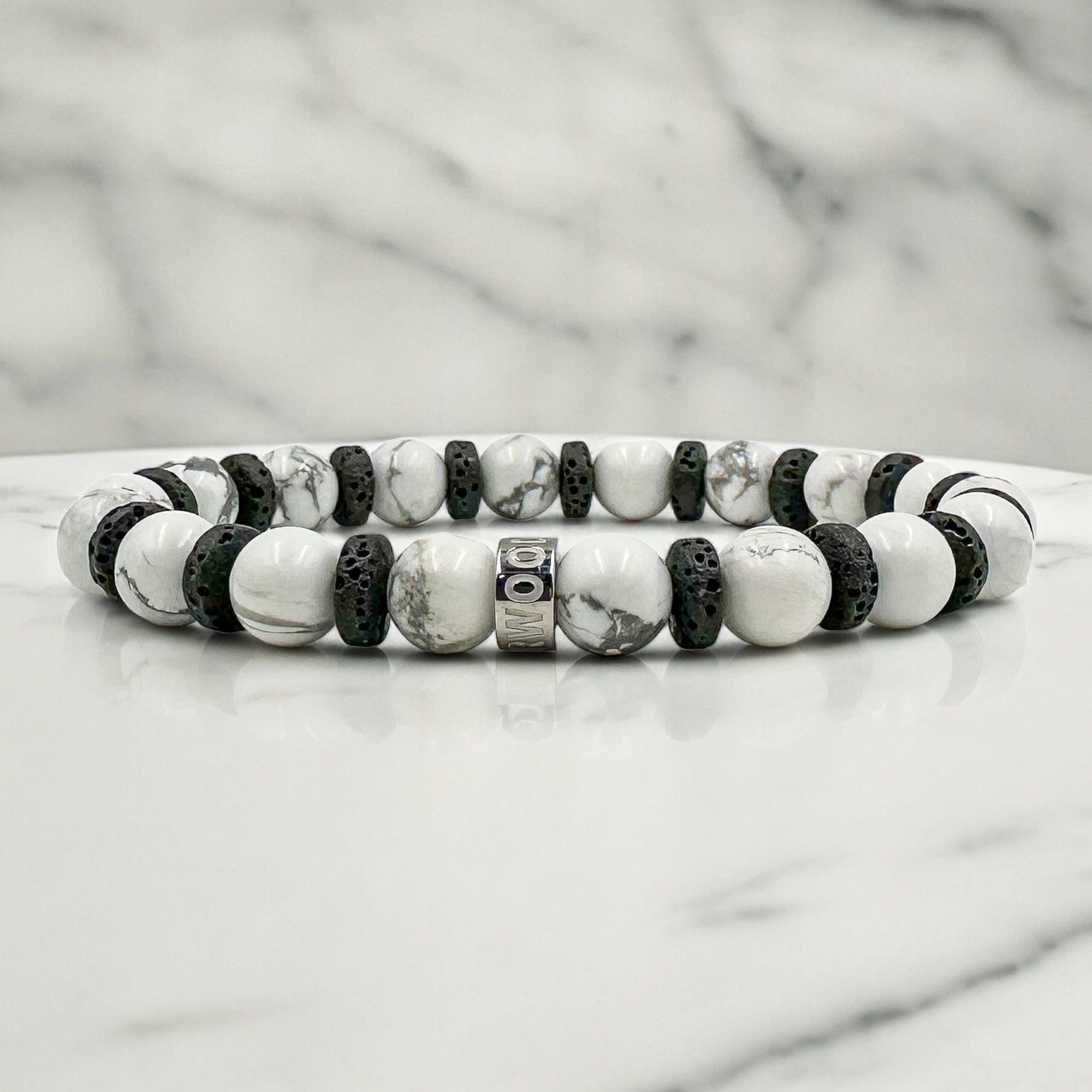 White Howlite and Lava Rock Beaded Bracelet Atlas 5