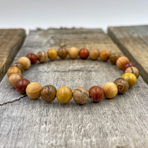 Union - All Mixed Up Red, Yellow, Brown Wood Mala Beaded Bracelet