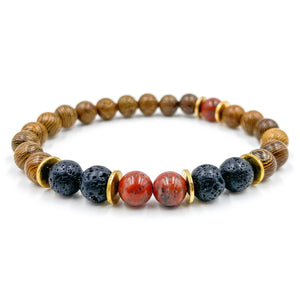 Central Premium - Red Jasper, Lava Rock, & Zebrawood Mala Beaded Bracelet