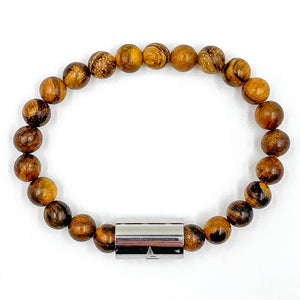 Timber - Dark Brown Sandalwood & Silver Mala Beaded Bracelet