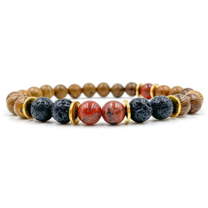 Central Premium - Red Jasper, Lava Rock, & Zebrawood Mala Beaded Bracelet