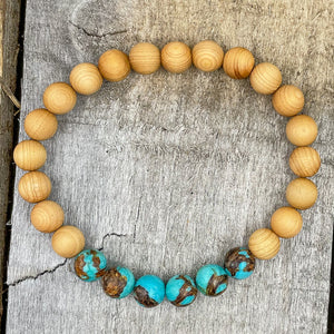 Grove - Bronzite Turquoise & Cedar Wood Mala Beaded Bracelet